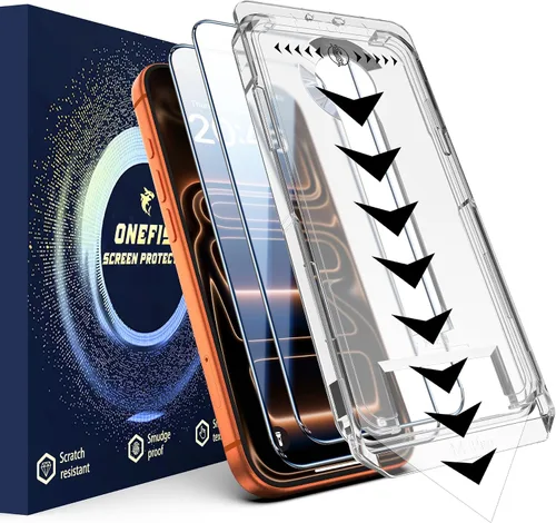 Miniatura 8 de OneFish Protector de pantalla para iPhone 14Plus/13Pro Max, película de vidrio templado HD Clarity dureza 9H+, con marco de instalación sin