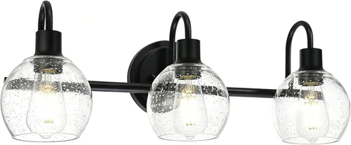 Modernas Bombillas de Luz de Tocador de 3 Luces en Negro, Iluminación de Baño de Granja de Metal con Globo de Vidrio Semiesférico para Pasillo,