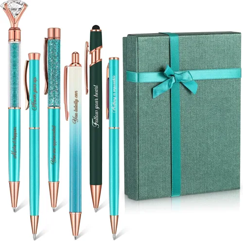 Miniatura 11 de Yeaqee Juego de 6 bolígrafos inspiradores para mujer, regalo 2026, bolígrafos de diamante con cristal, suministros de oficina motivacionales con Azul