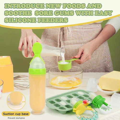 Miniatura 7 de Alimentador de frutas y moldes para paletas de leche materna para bebés, recipientes de almacenamiento de bandeja de congelación de alimentos