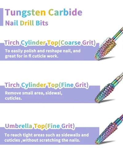 Miniatura 4 de BQAN - Juego de 17 brocas de carburo de tungsteno, brocas profesionales de 3/32 pulgadas para taladro de uñas, uñas acrílicas, manicura y pedicura