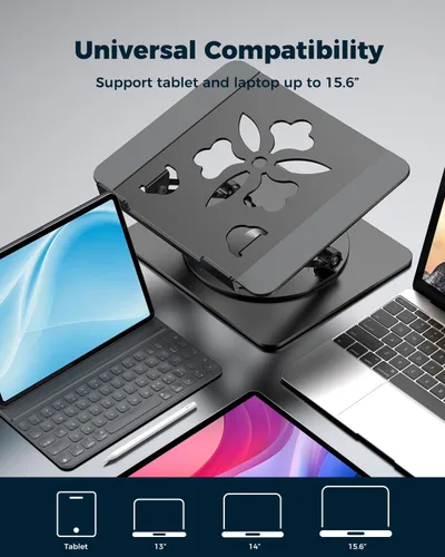 Miniatura 8 de Soporte ajustable para laptop de escritorio - Elevador portátil para laptop con base giratoria, soporte plegable de aluminio para computadora, Negro
