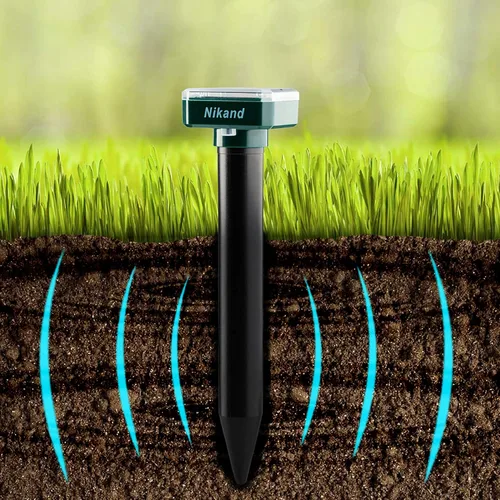Miniatura 8 de Paquete de 2 estacas repelentes de topos – Repelente ultrasónico alimentado por energía solar – Disuasorio sónico de topos y campañoles para césped