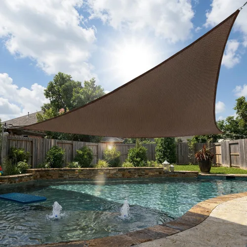 Toldo tipo vela triangular derecho de 12 x 12 x 17 pies, color marrón, para patio, césped, jardín, actividades al aire libre, malla de grado UV,
