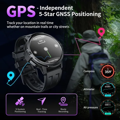 Miniatura 2 de Rugged Smart Watch for Men with Built-in GPS, 6-Axis Sensor for HIIT/Run Form Analysis, 1.46'' Tactical Smartwatch with Bluetooth Calls, Compass
