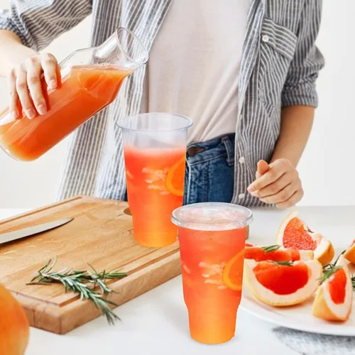 Miniatura 5 de Paquete de 30 vasos de plástico transparente de 32 onzas con tapas, vasos transparentes desechables de gran tamaño, popote de cubierta plana 32oz 30