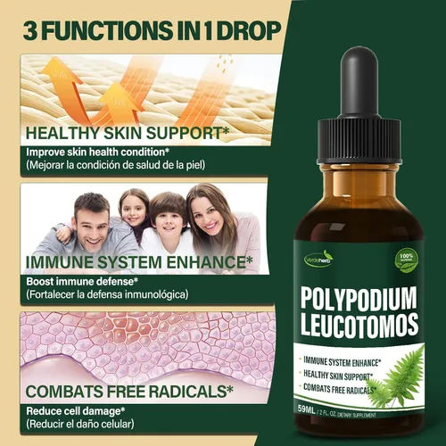 Miniatura 5 de Polypodium leucotomos - Gotas de apoyo inmunológico, extracto de hierbas, suplemento de refuerzo de inmunidad para la salud de la piel. Calaguala