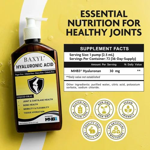 Miniatura 2 de BAXYL® - Suplemento líquido de ácido hialurónico para aliviar las articulaciones (vegano, sin gluten, sin OMG, patentado MHB3 oral) 6 onzas