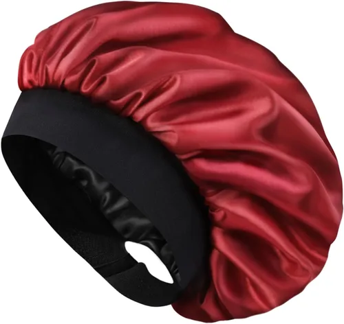 Miniatura 9 de Hat Hut Gorro de satén de seda para dormir para mujer, gorro de pelo para cabello rizado, banda ancha ajustable, doble capa