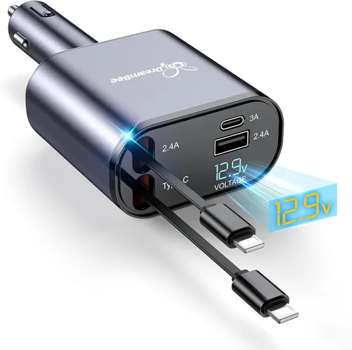 Cargador retráctil para automóvil, cargador USB súper rápido para iPhone de automóvil, regalos para hombres y mujeres, accesorios para automóvil y