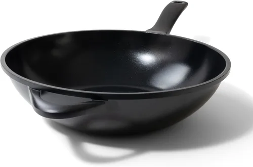 Alva Sartén wok antiadherente de 12 pulgadas, compatible con inducción, sartén de fondo plano, wok antiadherente de cerámica sin PTFE y PFOA, apto
