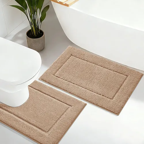 Miniatura 33 de Juego de alfombras de baño de 3 piezas de color blanco hueso, ultra suave, gruesa, esponjosa, microfibra absorbente, parte trasera antideslizante