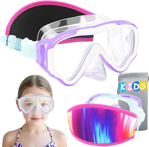 Miniatura 14 de Vvinca Gafas de natación para niños con cubierta para la nariz, antivaho, a prueba de fugas, máscara de natación de visión amplia con correa de tela