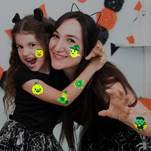 Miniatura 2 de winthrop 240 tatuajes temporales luminosos a granel de Halloween para niños, que brillan en la oscuridad, impermeables, de seguridad, envueltos