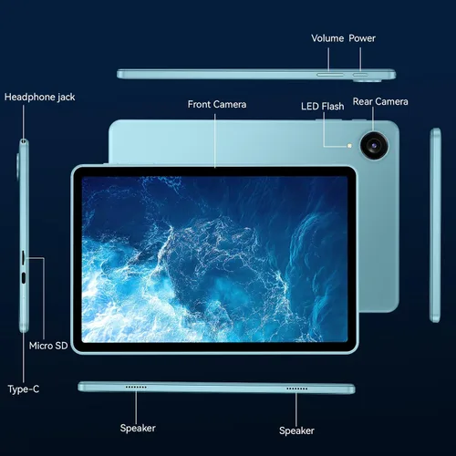 Miniatura 8 de JIKOCXN Tableta Android 15 de 10.1 pulgadas, 128 GB de almacenamiento 1TB Expand, procesadores Octa-Core, 6000mAh, Widevine L1, GPS, cámara dual