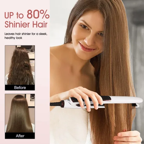 Miniatura 2 de Plancha plana de 1 pulgada, plancha plana profesional de cerámica para alisar el cabello rizado, plancha plana de doble voltaje para bordes, Blanco