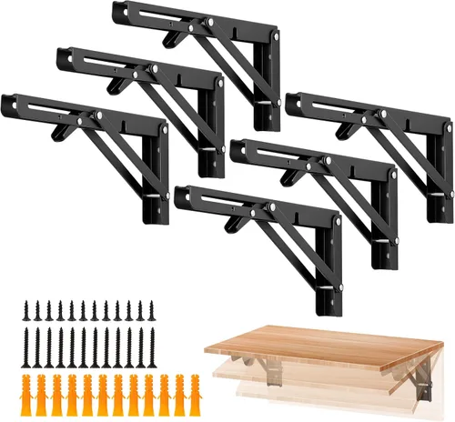 Miniatura 15 de Ravinte - Paquete de 2 soportes plegables de 20 pulgadas para estantes - Negro mate, soportes plegables resistentes para mesas y bancos - Diseño que