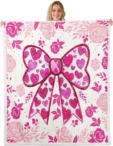 Miniatura 12 de Manta de vellón de ballet para niña, manta de ensueño con lazo rosa de princesa bailarina para sofá de adultos, manta suave kawaii a rayas círculos