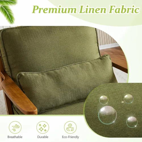 Miniatura 6 de VINGLI Silla de Acento de Madera Maciza con Reposabrazos Anchos, Silla Moderna Tapizada de Mediados de Siglo con Almohada, Cómoda Silla de Lectura