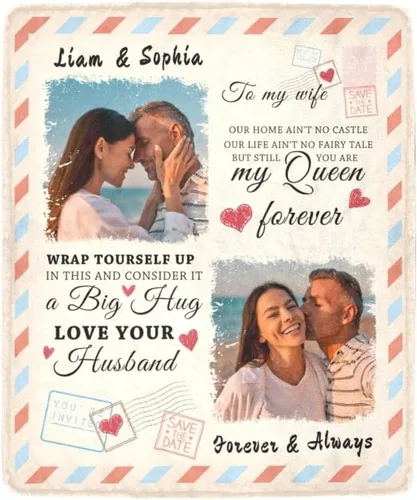 Miniatura 10 de HUGLAZY Manta personalizada con texto fotográfico, manta de franela personalizada para cumpleaños, Navidad, boda, día de San Valentín