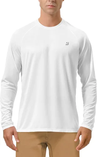 Roadbox Camisas de Protección Solar UV UPF 50+ para Hombres Manga Larga SPF Rash Guard para Pesca Senderismo Natación Correr 1 Paquete - Blanco