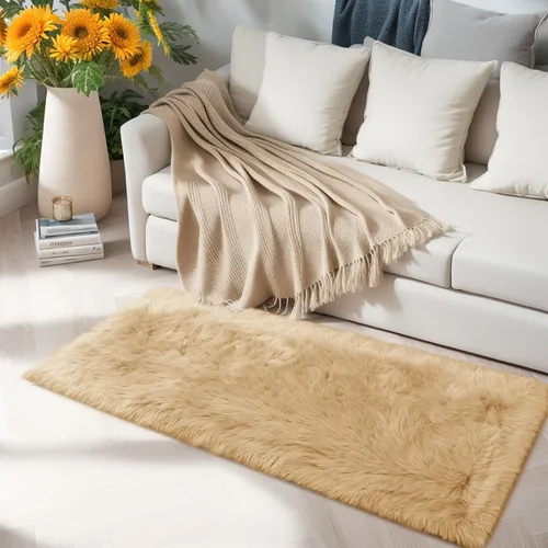 Miniatura 56 de Ciicool Alfombras de Piel de Oveja Sintética Suaves Alfombra de Piel Sintética Suave Beige Alfombra Esponjosa Funda para Silla y Sofá Alfombra