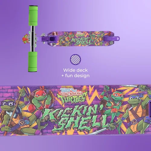 Miniatura 5 de TMNT - Patinete de patada de 2 ruedas con ruedas que se iluminan – Plegable, plataforma antideslizante, paseo cómodo y suave
