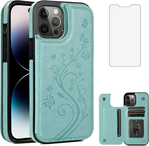 Miniatura 12 de Funda compatible con iPhone 15 Pro Max de 6.7 pulgadas con protector de pantalla de vidrio templado y tarjetero con soporte para tarjetero, funda