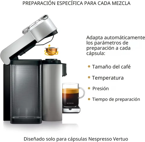 Miniatura 4 de Nespresso Vertuo - Cafetera de café y espresso de De'Longhi, 1597 mililitros, color plateado
