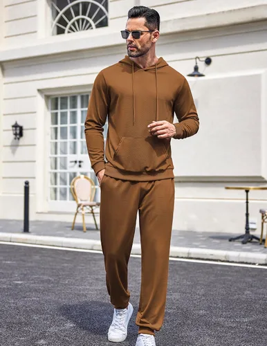 Miniatura 51 de COOFANDY Conjunto deportivo de 2 piezas para hombre, conjunto deportivo casual con capucha