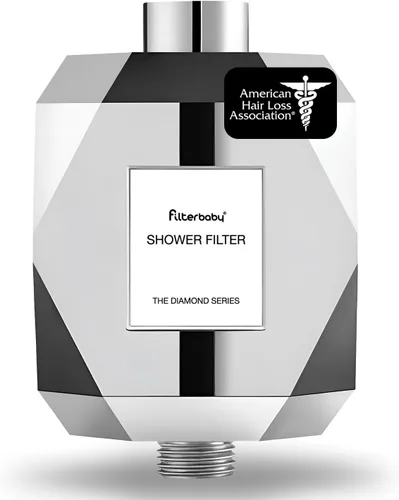 Filterbaby Filtro de ducha de diamante, certificado IAPMO según el estándar NSF177, filtro desarrollado por expertos para piel y cabello, probado en