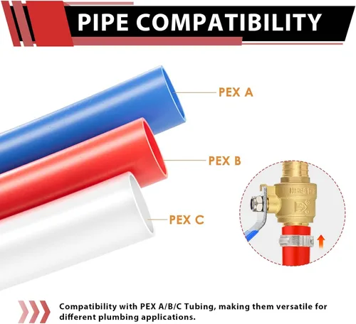 Miniatura 4 de Paquete de 2 válvulas de bola EFIELD Pex Brass de 1/2 pulgada con cierre de puerto completo, caliente y frío, (VALVE001)