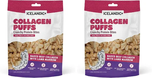 Icelandic+ Colágeno Puffs: Colágeno de carne horneada con médula de cordero 1.3 oz – Golosinas para perros pequeños, picaduras de proteína