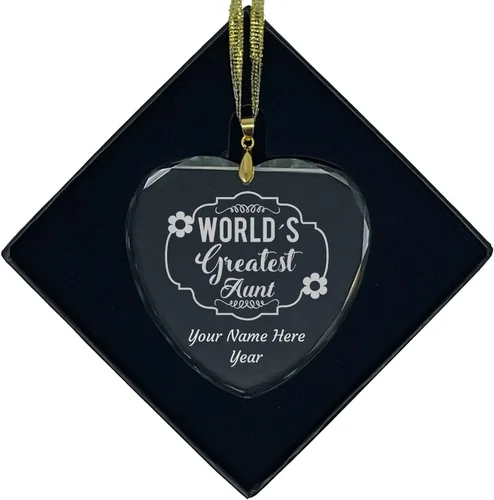Miniatura 6 de LaserGram Adorno de Navidad de vidrio personalizado, tía más grande del mundo, idea de regalo grabada con láser personalizada (forma redonda)
