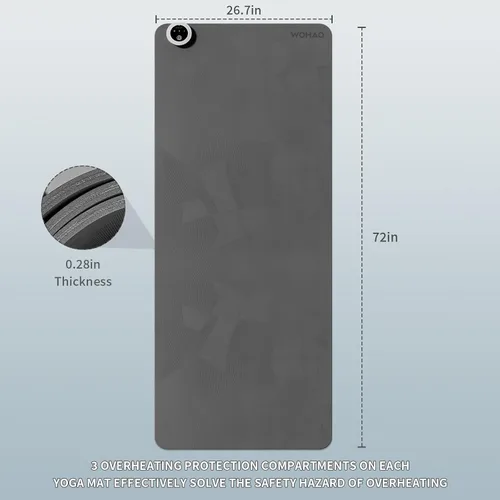 Miniatura 4 de Esterilla de yoga de calefacción con sistema de calentamiento rápido, tapete antideslizante extra grande de 72 x 27 pulgadas, material de doble capa