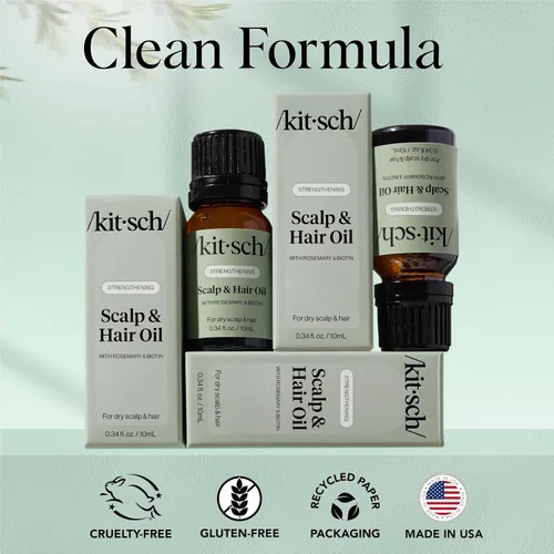 Miniatura 7 de Kitsch Aceite de romero para el crecimiento del cabello – Aceite para el cabello con biotina, ricino y jojoba – Aceite de cuero cabelludo prelavado