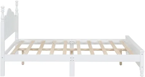 Miniatura 5 de Marco de cama de madera de pino de estilo retro con cabecero, no necesita caja de resortes, nogal oscuro