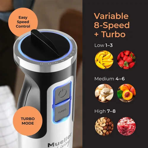 Miniatura 5 de MuellerLiving Batidora de Inmersión de Mano Juego Completo - Batidora de Inmersión de 8 Velocidades, Batidora de Mano con 7 Accesorios: Cuchilla