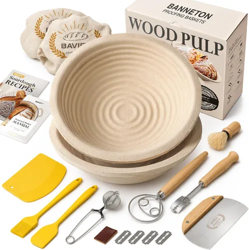 Miniatura 7 de BAVIFY Kit Inicial para Masa Madre, Juego de Cestas Redondas de 9" y Ovaladas de 10" para Prueba de Pan Banneton, Suministros para Hornear Pan