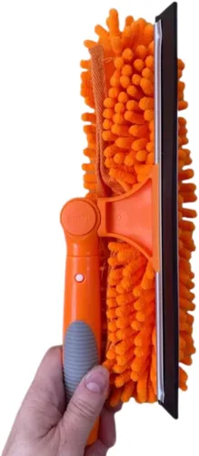 Miniatura 3 de Escobilla giratoria de 10 pulgadas con cepillo de microfibra extraíble 2 en 1 y cabezal de lavadora para limpieza de ventanas y paneles solares, se