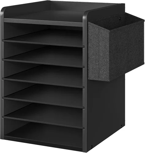 HOOBRO Organizador de correo ajustable para mostrador, organizador de papel de madera de 6 niveles, organizador de literatura vertical con