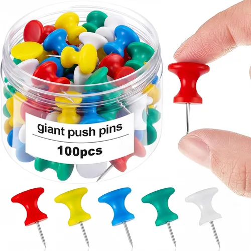 Outus 100 pines gigantes para pulgares grandes, cabezales de plástico, de 1 pulgada, para tablero de corcho, mapas, pósteres de oficina y escuela