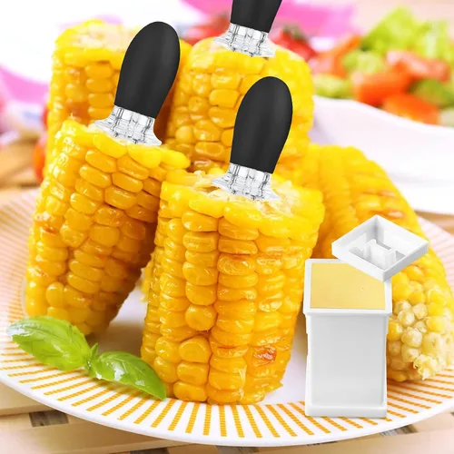 Miniatura 3 de AUGSUN 18 unids/9 pares de soportes de maíz negro, soportes de mazorca de maíz de acero inoxidable para mazorca de maíz en la mazorca de barbacoa