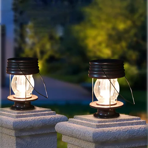 Miniatura 6 de pearlstar Faroles solares colgantes al aire libre con asa para decoración de caminos, patio, jardín, lámpara de mesa solar impermeable, paquete de 2
