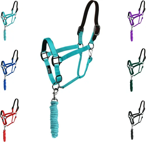 Miniatura 10 de Majestic Ally Halter de cuero con cuerda de plomo a juego para caballos - Corona de cuero - Correa ajustable para la barbilla - Pestillo enrollado