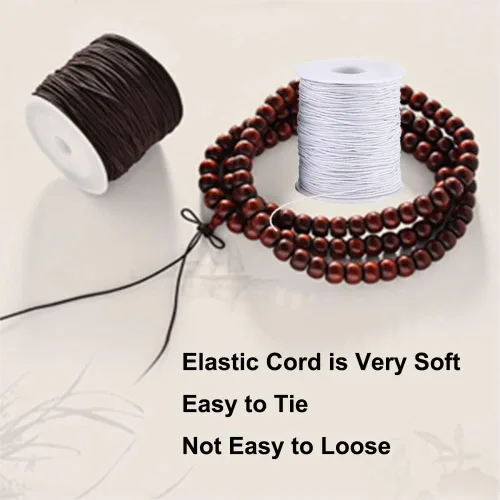 Miniatura 6 de Cuerda elástica para pulseras, 4 rollos de 1 mm de cuerda elástica resistente para hacer joyas, collares, abalorios (2 negras + 2 blancas)