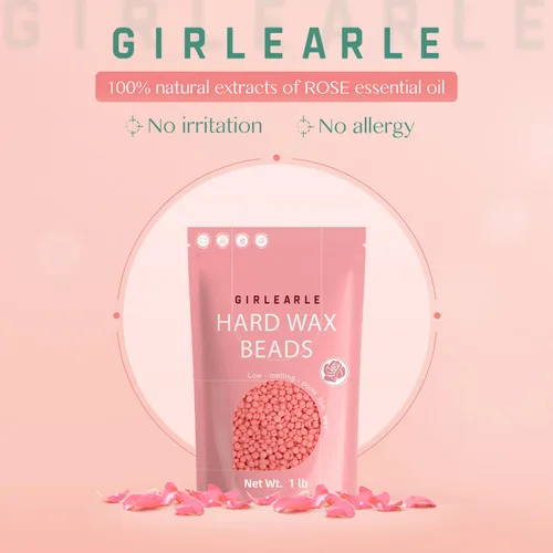 Miniatura 2 de GIRLEARLE Perlas de cera dura, granos de cera de 1 libra para depilación de piel sensible con fórmula de rosa, perfecto para cuerpo completo