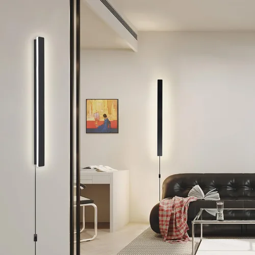 Miniatura 4 de KELUOLY Lámparas de pared modernas con enchufe, aplique de pared LED negro mate de 31.4 pulgadas, lámpara de pared interior acrílica cálida blanca