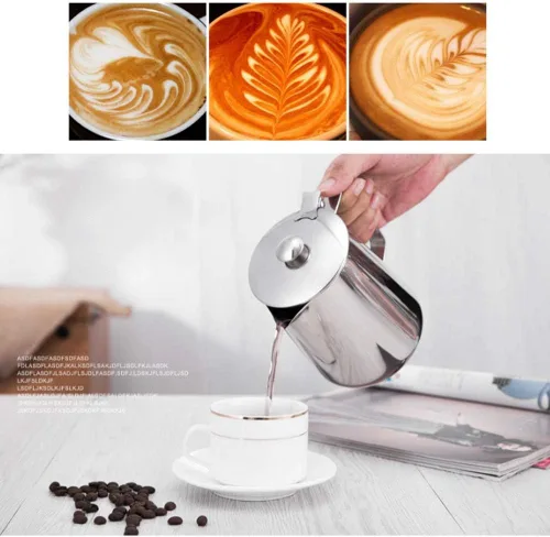 Miniatura 3 de Jarra de arte latte de 33.8 fl oz, jarra de espuma de leche de acero inoxidable, taza de café, jarra de espuma de leche para máquinas de espresso