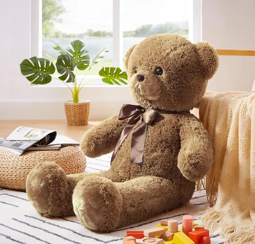 Miniatura 5 de YunNasi Oso de peluche grande de 35 pulgadas, regalo para novias y niños en cumpleaños, color marrón
